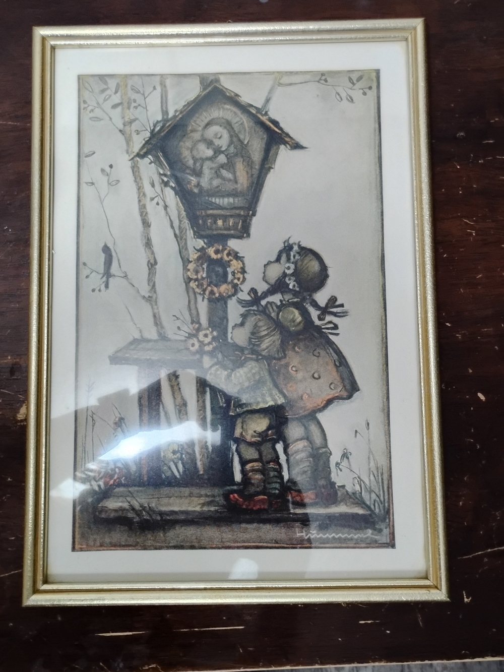 Vintage Hummel Framed Picture Boy Girl Religious